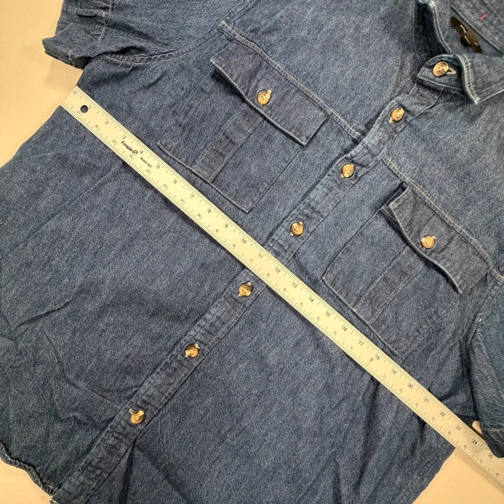Banana Republic Mens XL Blue Denim Short Sleeve Button Down Utility Shirt 0434